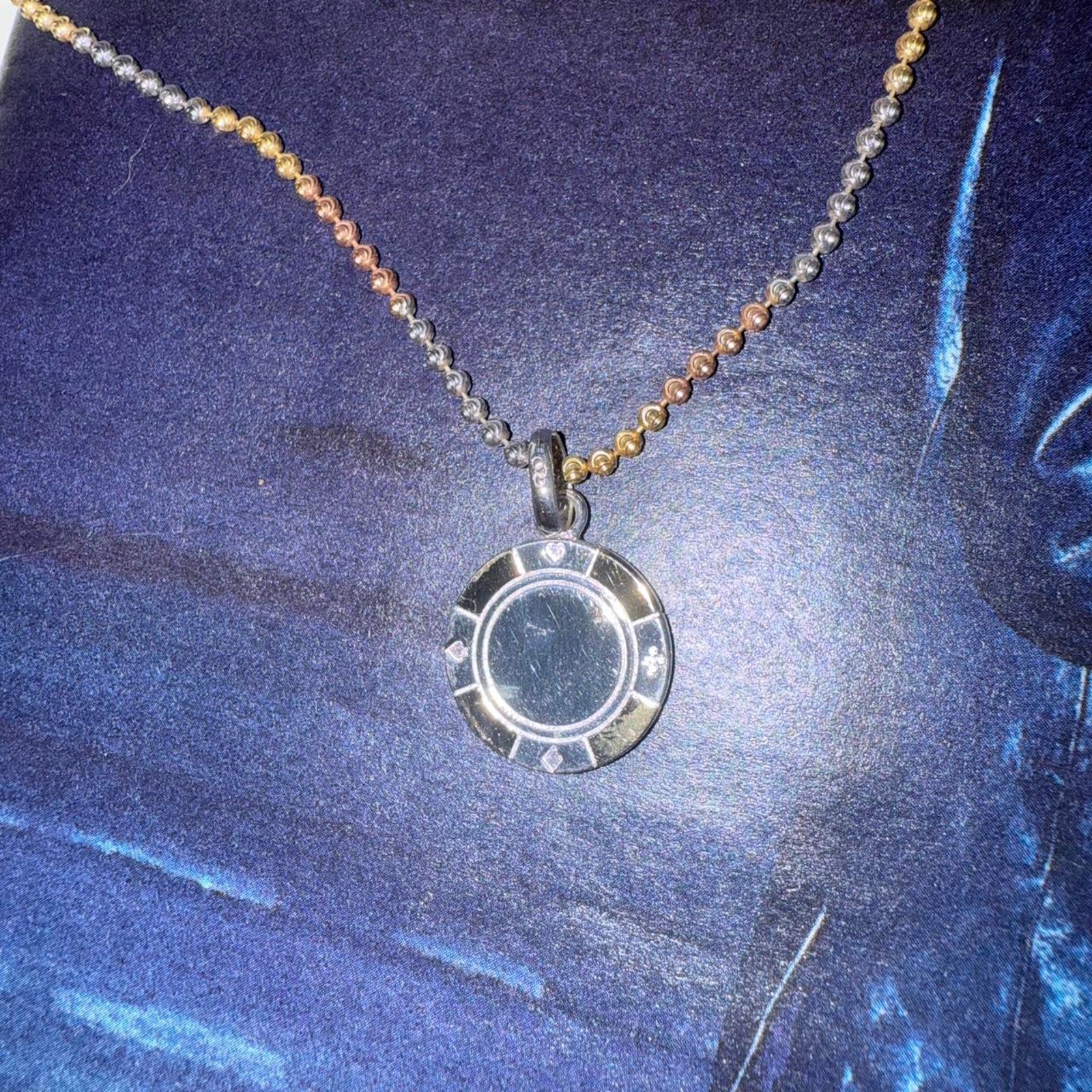 925 Sterling Silver And Gold And Rose Gold Lucky Chip Coin Necklace